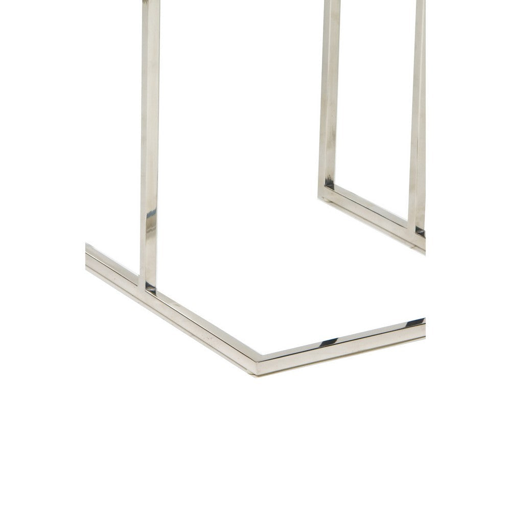 Benjara Zen 23 Inch Side Table, Espresso Brown Rectangular Tray Top, C Shape Chrome