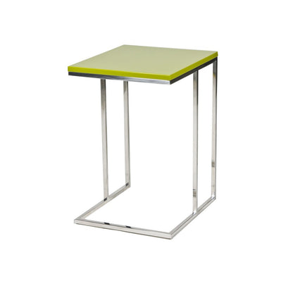 Benjara Zen 23 Inch Side Table, Rectangular Tray Top, C Shape Chrome Frame, Green