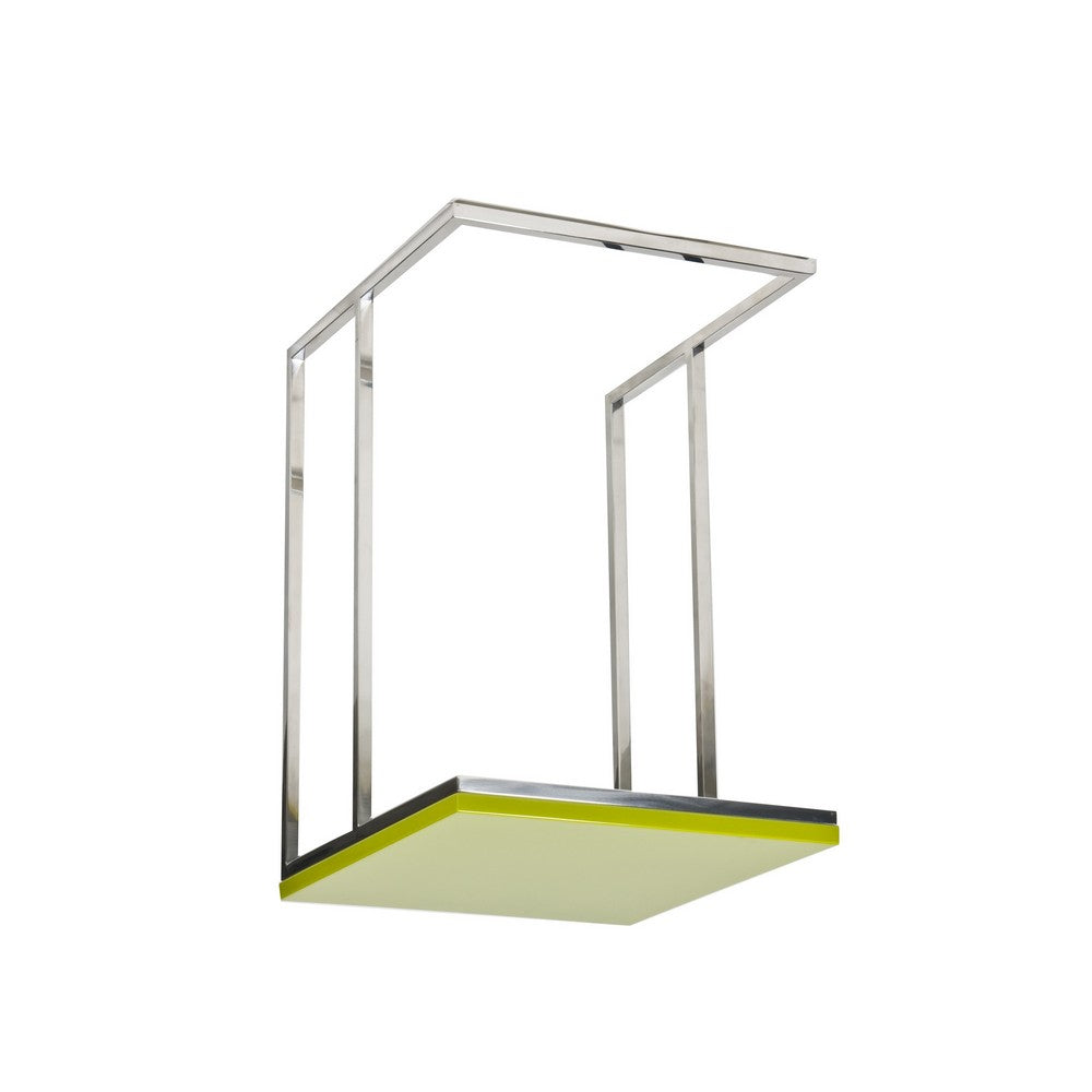 Benjara Zen 23 Inch Side Table, Rectangular Tray Top, C Shape Chrome Frame, Green