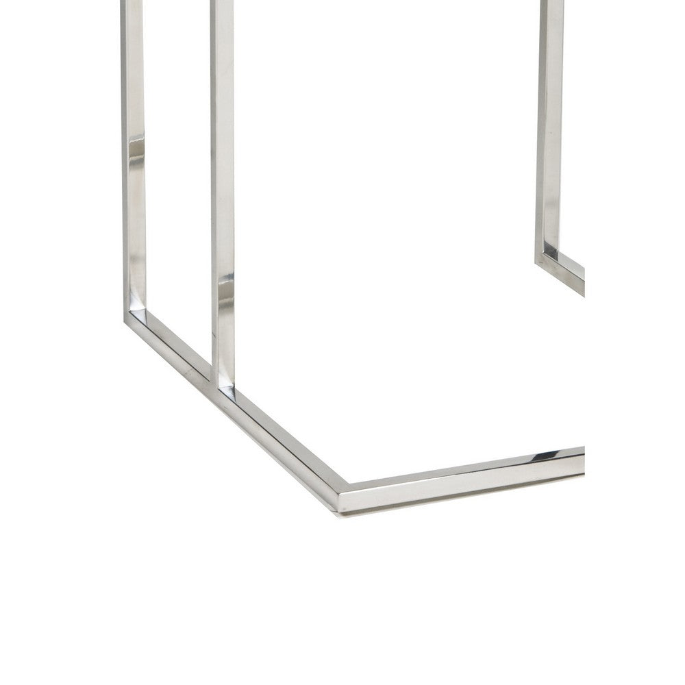 Benjara Zen 23 Inch Side Table, Rectangular Tray Top, C Shape Chrome Frame, Green