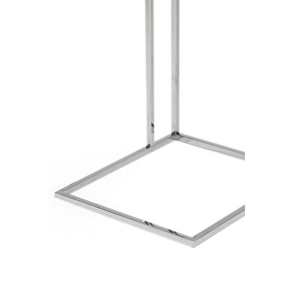 Benjara Zen 23 Inch Side Table, Rectangular Tray Top, C Chrome Frame, Zebrano Brown