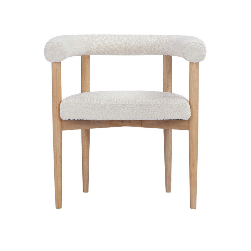 Benjara Lea 26 Inch Accent Armchair, Curve Wishbone Back, White Boucle, Brown