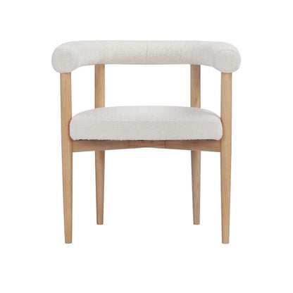 Benjara Lea 26 Inch Accent Armchair, Curve Wishbone Back, White Boucle, Brown
