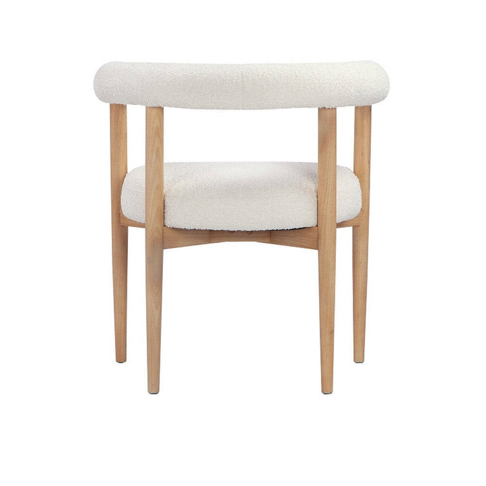 Benjara Lea 26 Inch Accent Armchair, Curve Wishbone Back, White Boucle, Brown