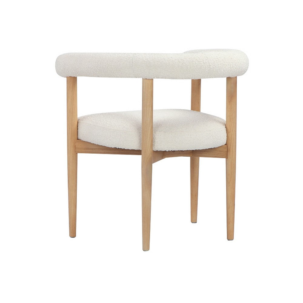 Benjara Lea 26 Inch Accent Armchair, Curve Wishbone Back, White Boucle, Brown