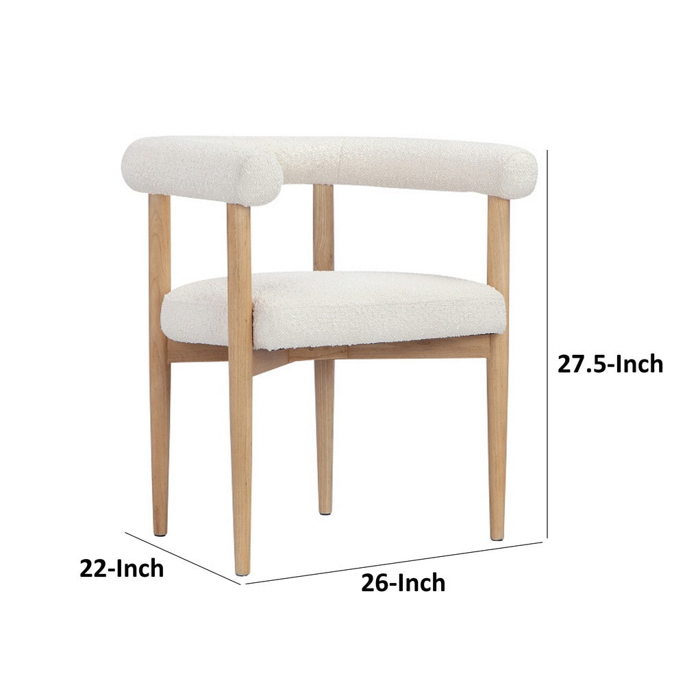 Benjara Lea 26 Inch Accent Armchair, Curve Wishbone Back, White Boucle, Brown