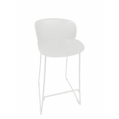 Benjara Sia 30 Inch Barstool Chair Set of 2, Curved Back, Square White Metal Legs