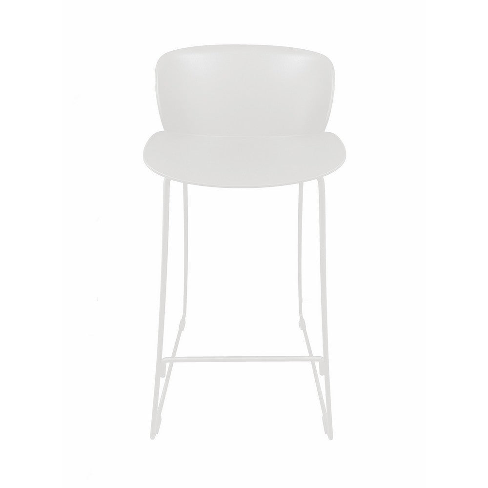 Benjara Sia 30 Inch Barstool Chair Set of 2, Curved Back, Square White Metal Legs