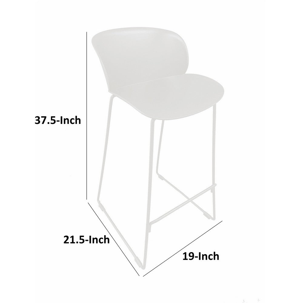 Benjara Sia 30 Inch Barstool Chair Set of 2, Curved Back, Square White Metal Legs