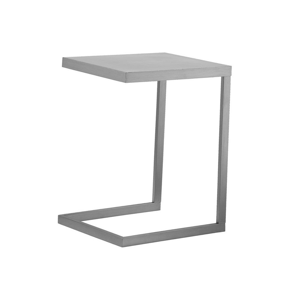 Benjara Tom 23 Inch Side End Table, Square Tray Top, Brushed C Shaped Steel Frame