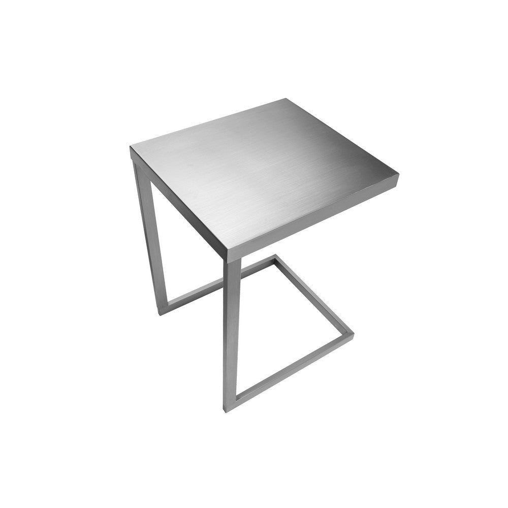 Benjara Tom 23 Inch Side End Table, Square Tray Top, Brushed C Shaped Steel Frame