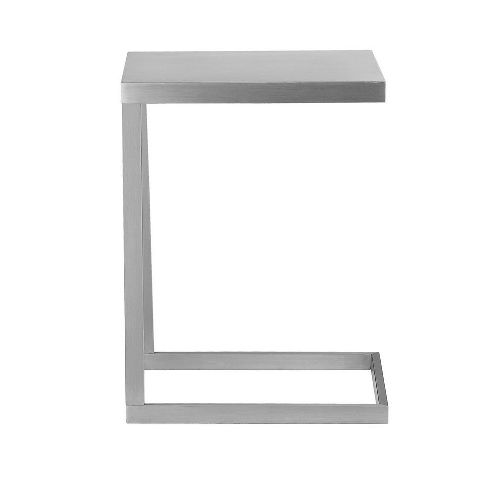 Benjara Tom 23 Inch Side End Table, Square Tray Top, Brushed C Shaped Steel Frame
