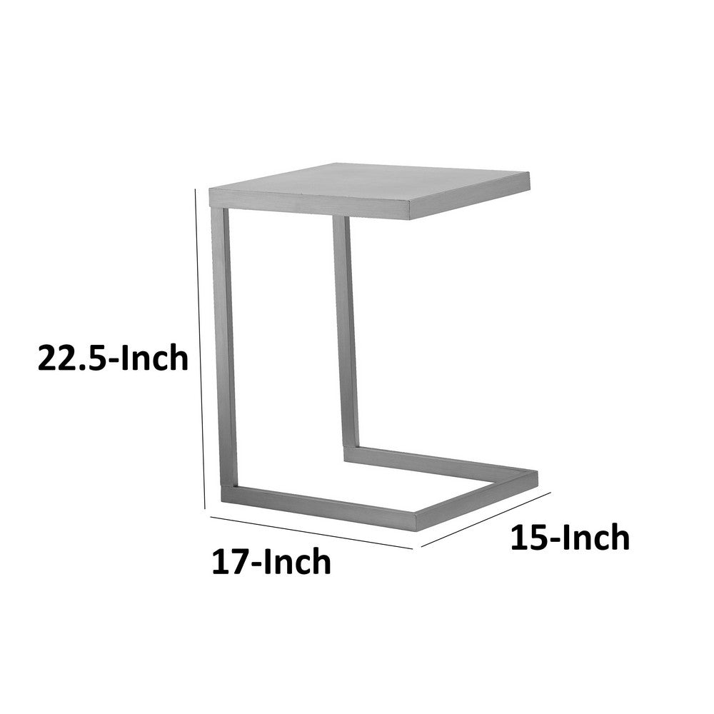 Benjara Tom 23 Inch Side End Table, Square Tray Top, Brushed C Shaped Steel Frame