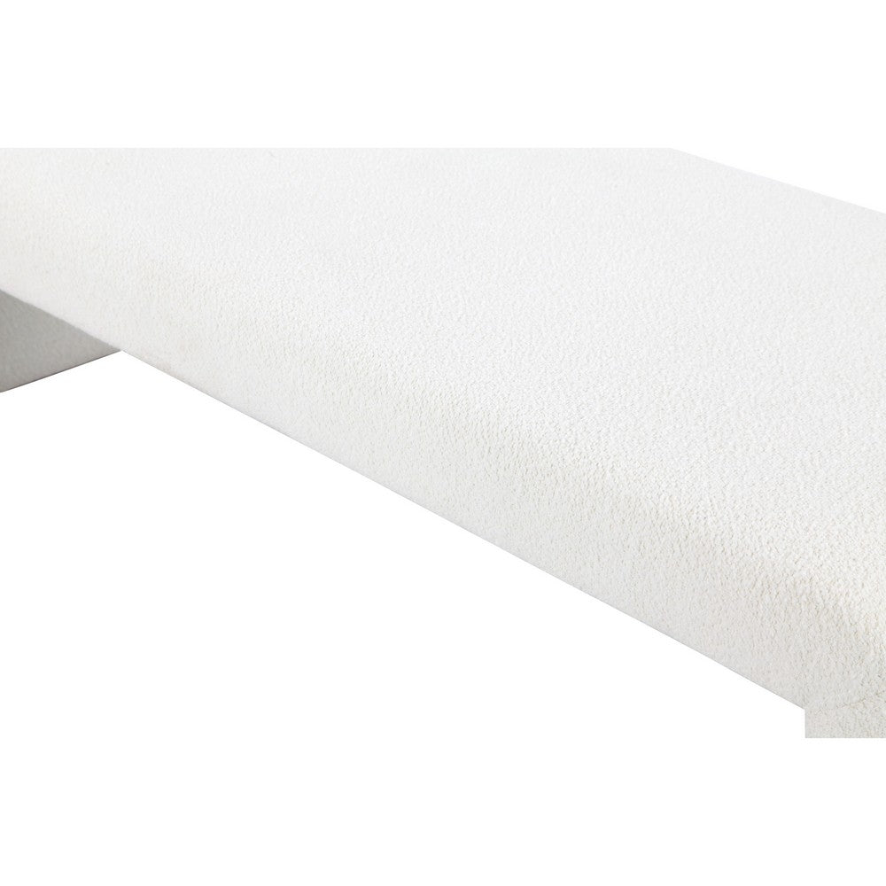 Benjara Jea 62 Inch Accent Bench, Plush White Boucle Upholstery, Wide Panel Legs