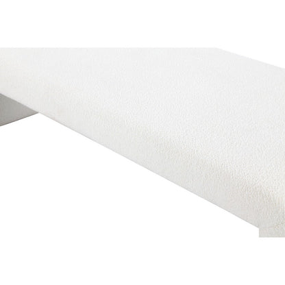 Benjara Jea 62 Inch Accent Bench, Plush White Boucle Upholstery, Wide Panel Legs