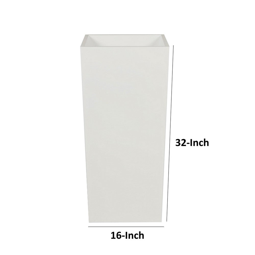 Benjara Zeny 32 Inch Tall Planter Vase with Hidden Insert, Tapered Barrel, White