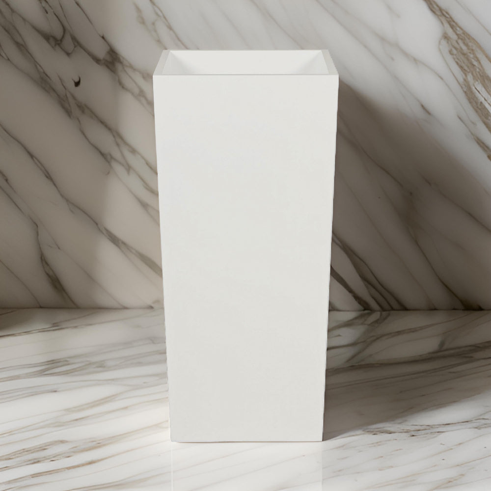 Benjara Zeny 32 Inch Tall Planter Vase with Hidden Insert, Tapered Barrel, White