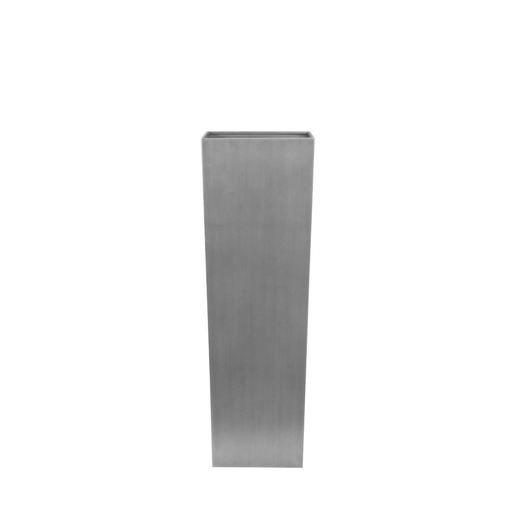 Benjara Zeny 48 Inch Tall Planter Vase with Hidden Insert, Tapered Barrel, Silver