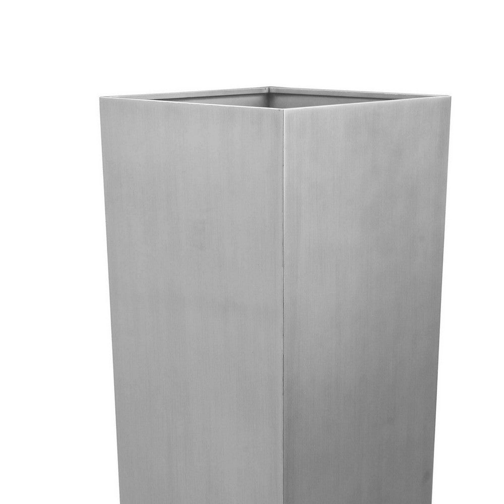 Benjara Zeny 48 Inch Tall Planter Vase with Hidden Insert, Tapered Barrel, Silver