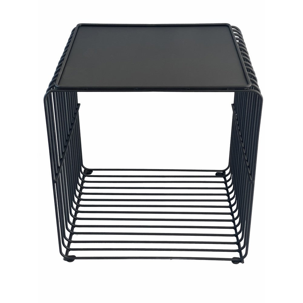 Benjara Reo 16 Inch Side End Table, Waterfall Black Metal Wire Frame
