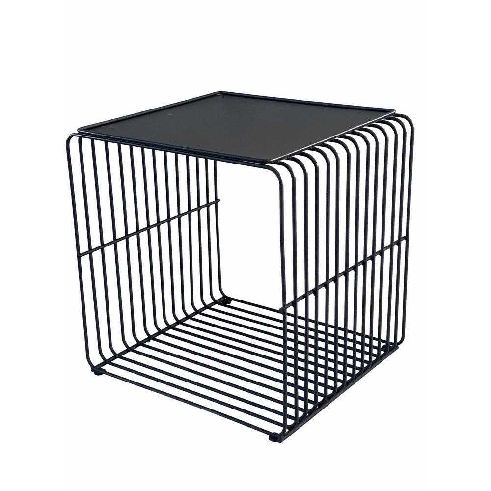 Benjara Reo 16 Inch Side End Table, Waterfall Black Metal Wire Frame