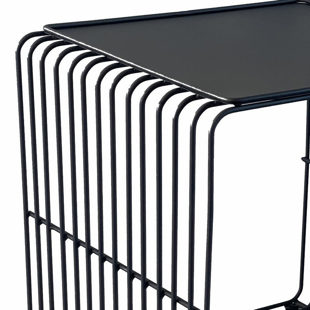 Benjara Reo 16 Inch Side End Table, Waterfall Black Metal Wire Frame
