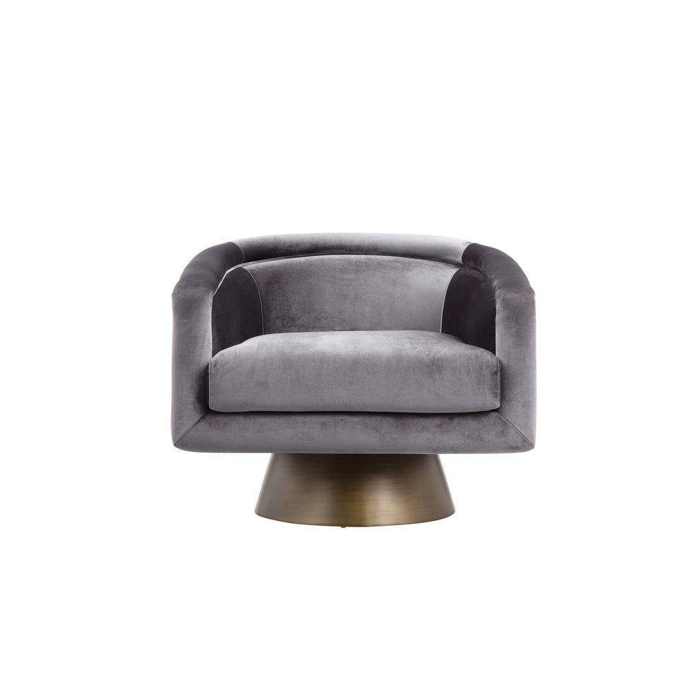 Benjara Rxa 33 Inch Swivel Lounge Chair, Barrel Back, Padded Gray Velvet Upholstery