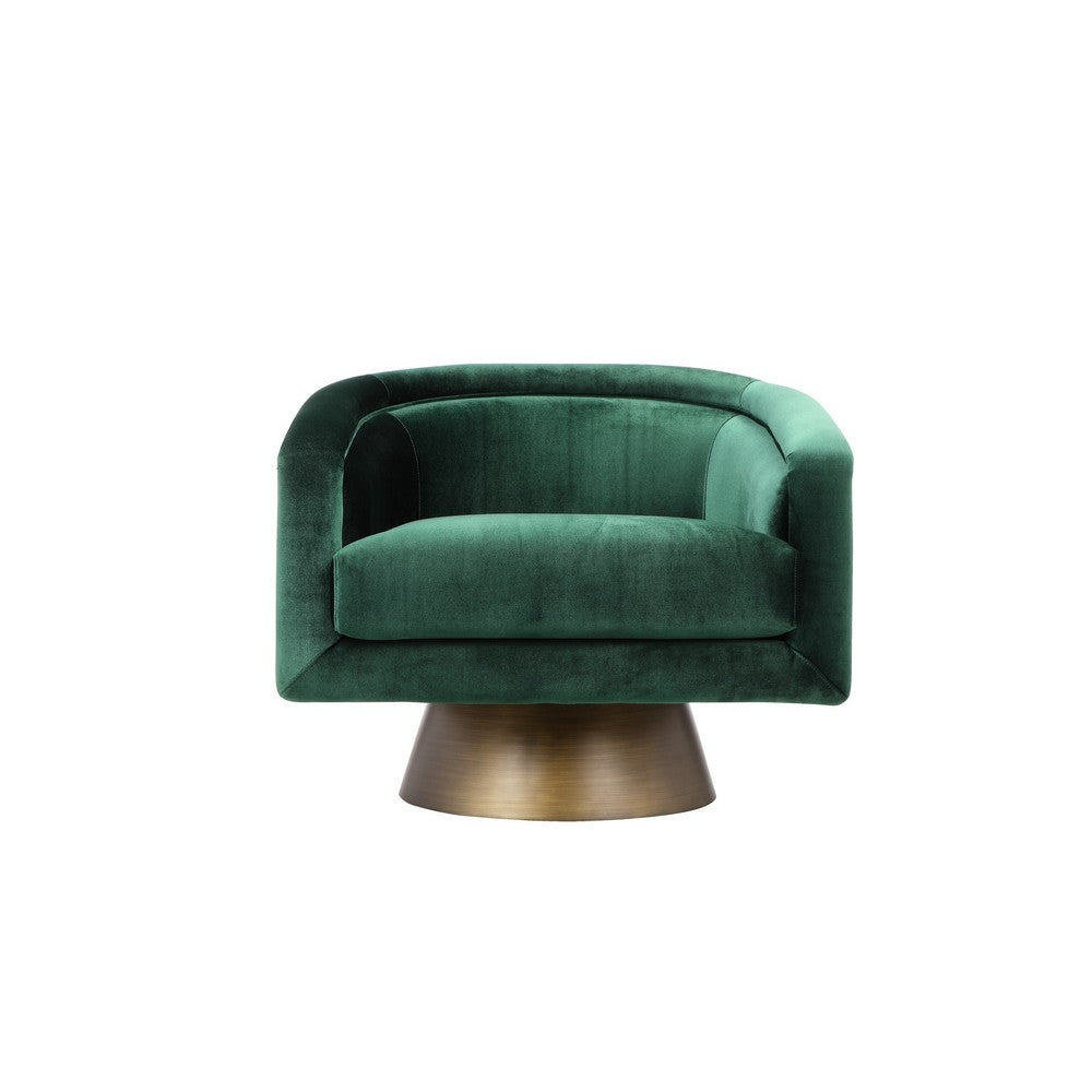 Benjara Rxa 33 Inch Swivel Lounge Chair, Barrel Back Padded Green Velvet Upholstery