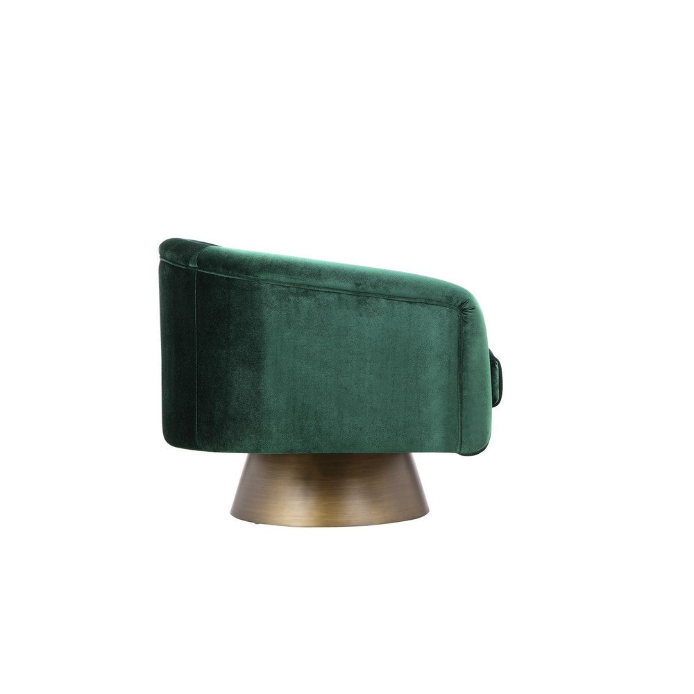 Benjara Rxa 33 Inch Swivel Lounge Chair, Barrel Back Padded Green Velvet Upholstery
