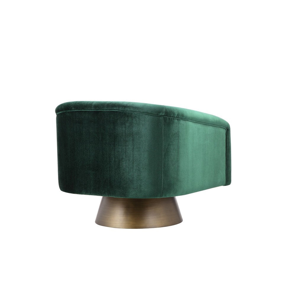 Benjara Rxa 33 Inch Swivel Lounge Chair, Barrel Back Padded Green Velvet Upholstery
