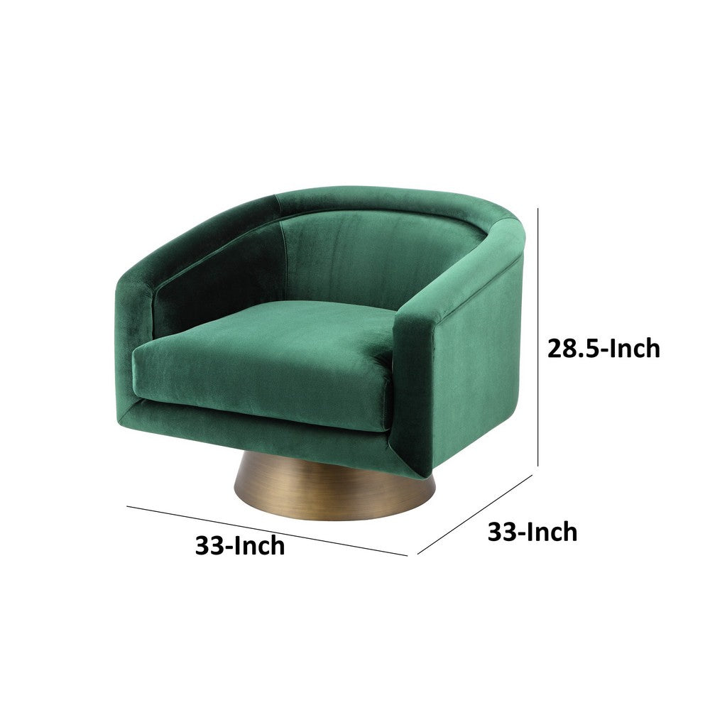 Benjara Rxa 33 Inch Swivel Lounge Chair, Barrel Back Padded Green Velvet Upholstery