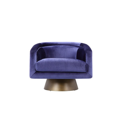Benjara Rxa 33 Inch Swivel Lounge Chair, Barrel Back Padded Blue Velvet Upholstery