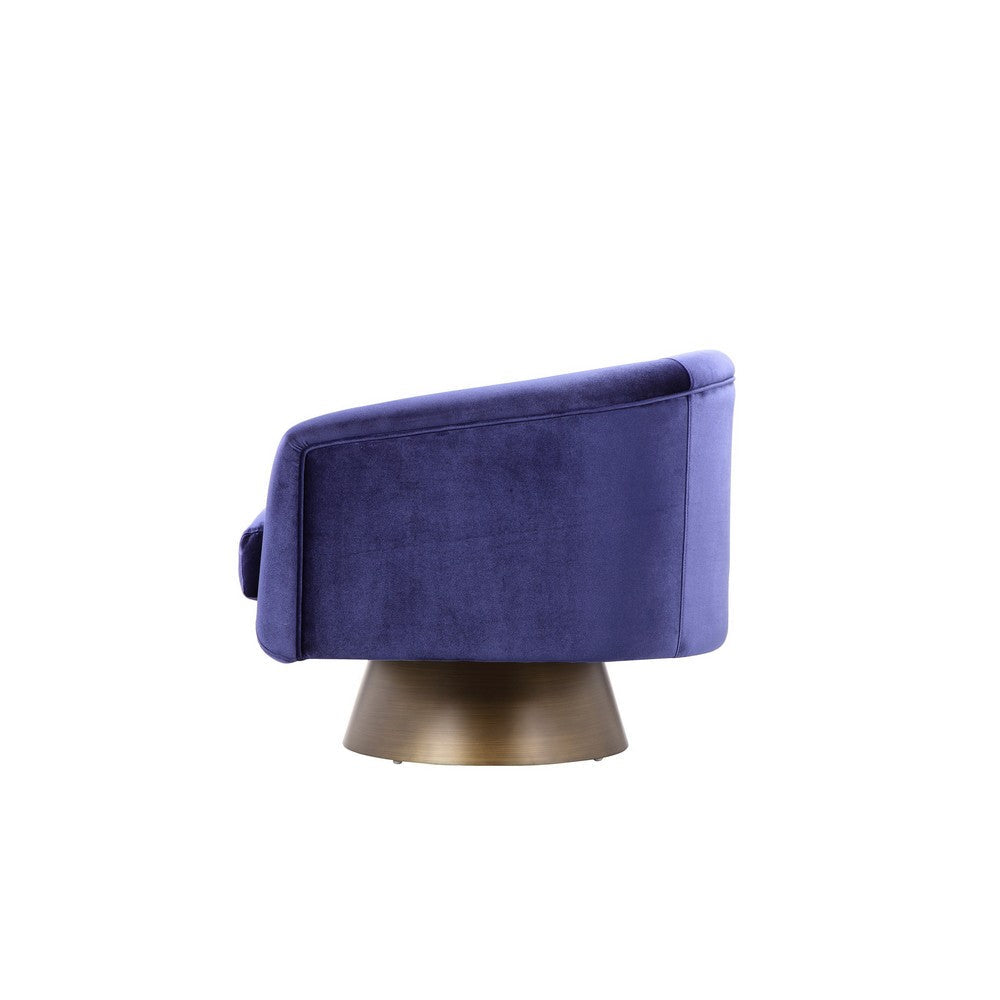 Benjara Rxa 33 Inch Swivel Lounge Chair, Barrel Back Padded Blue Velvet Upholstery