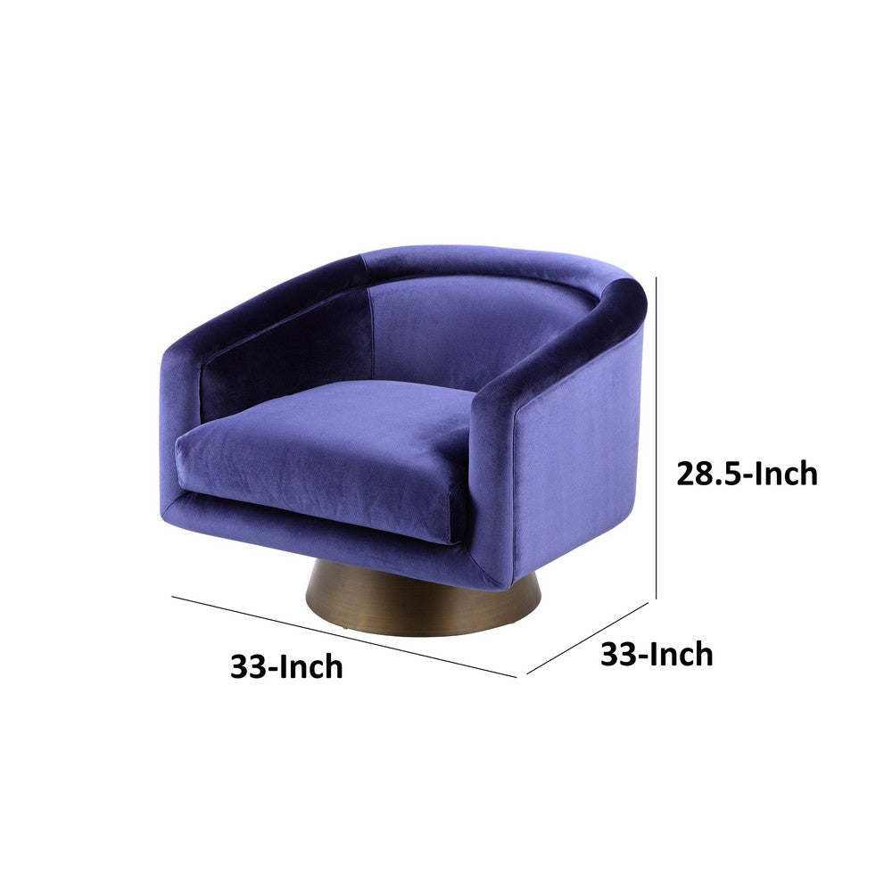 Benjara Rxa 33 Inch Swivel Lounge Chair, Barrel Back Padded Blue Velvet Upholstery