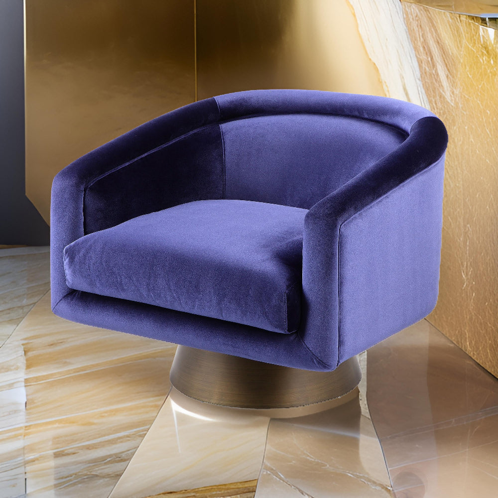 Benjara Rxa 33 Inch Swivel Lounge Chair, Barrel Back Padded Blue Velvet Upholstery