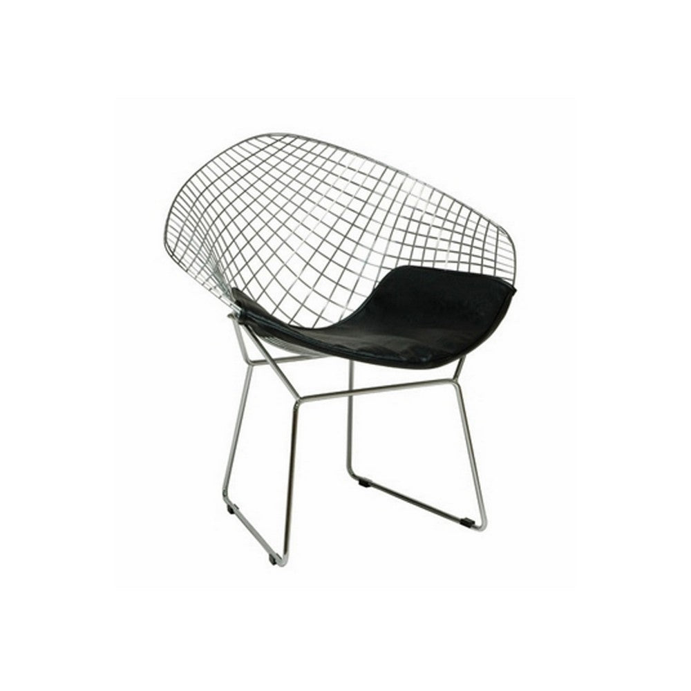 Benjara Lexy 33 Inch Accent Chair Set of 2, Black Faux Leather, Chrome Mesh Wire