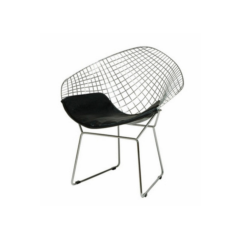 Benjara Lexy 33 Inch Accent Chair Set of 2, Black Faux Leather, Chrome Mesh Wire