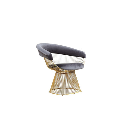 Benjara Mimi 27 Inch Accent Armchair, Gray Velvet, Gold Steel Peacock Base