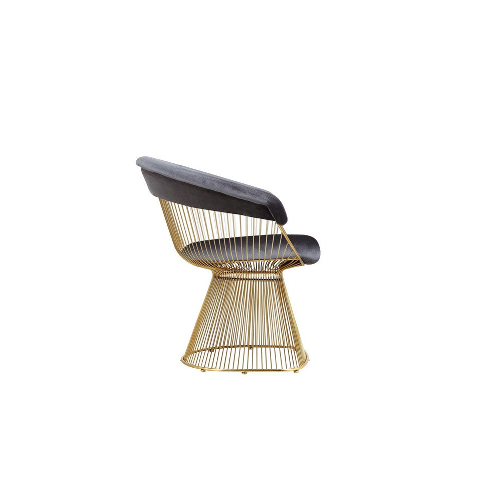 Benjara Mimi 27 Inch Accent Armchair, Gray Velvet, Gold Steel Peacock Base