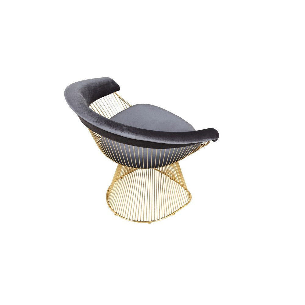 Benjara Mimi 27 Inch Accent Armchair, Gray Velvet, Gold Steel Peacock Base