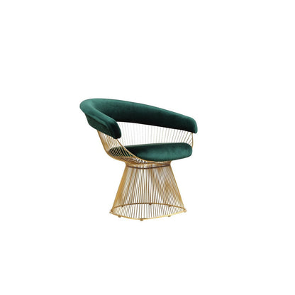 Benjara Mimi 27 Inch Accent Armchair, Green Velvet, Gold Steel Peacock Base