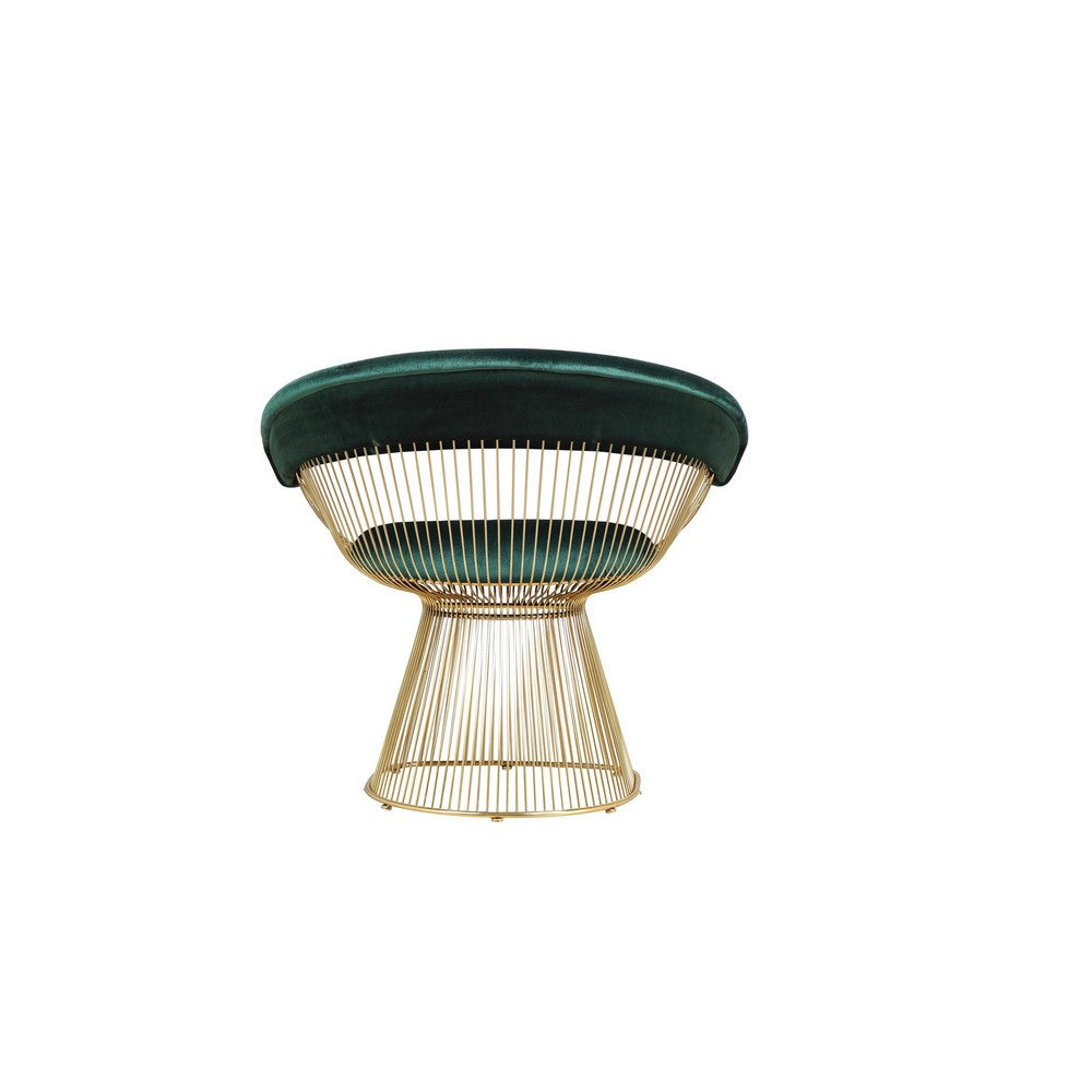 Benjara Mimi 27 Inch Accent Armchair, Green Velvet, Gold Steel Peacock Base