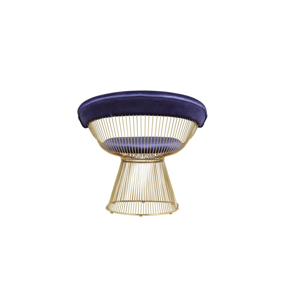 Benjara Mimi 27 Inch Accent Armchair, Navy Blue Velvet, Gold Steel Peacock Base