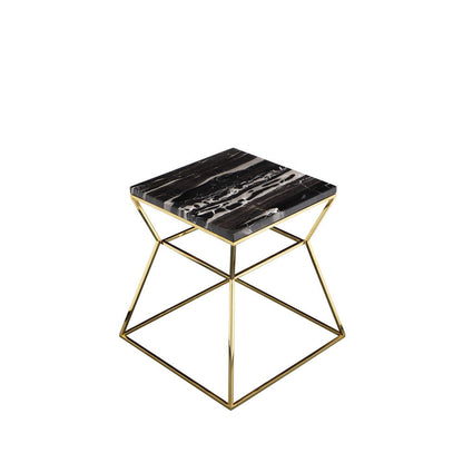 Benjara Lio 18 Inch Side End Table, Black Marble Top, Gold Open Hourglass Frame
