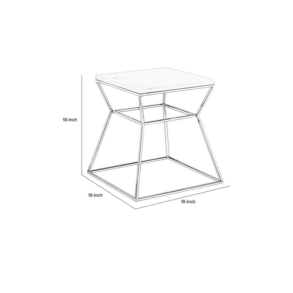 Benjara Lio 18 Inch Side End Table, Black Marble Top, Gold Open Hourglass Frame