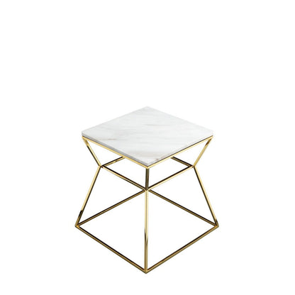Benjara Lio 18 Inch Side End Table, White Marble Top, Gold Open Hourglass Frame
