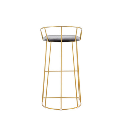 Benjara Cato 31 Inch Barstool Chair, Foam, Gray Velvet, Gold Steel Open Frame