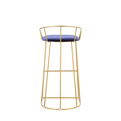 Benjara Cato 31 Inch Barstool Chair, Foam, Navy Blue Velvet, Gold Steel Open Frame