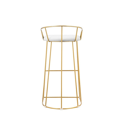 Benjara Cato 31 Inch Barstool Chair, White Faux Leather, Gold Open Steel Frame