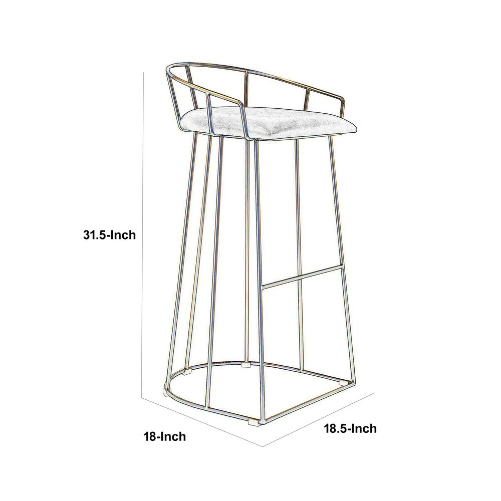 Benjara Cato 27 Inch Counter Stool Chair, Green Velvet, Gold Steel Open Metal Frame